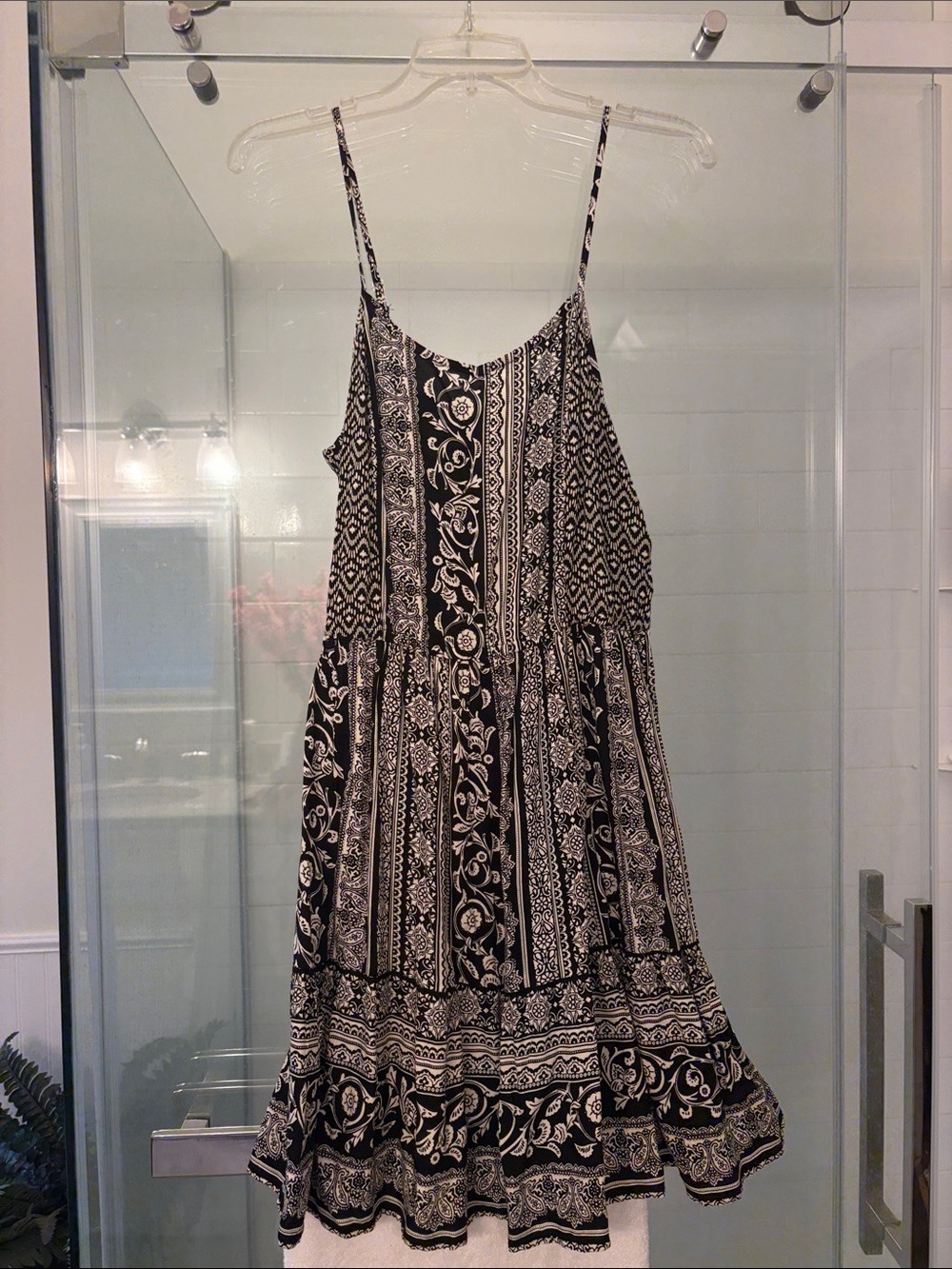 Black and White Printed Spaghetti-Strap Dress